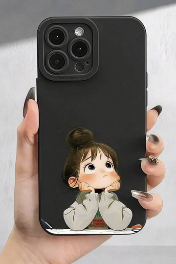 Cute Girl Thinking Minimalist Print Black Classic