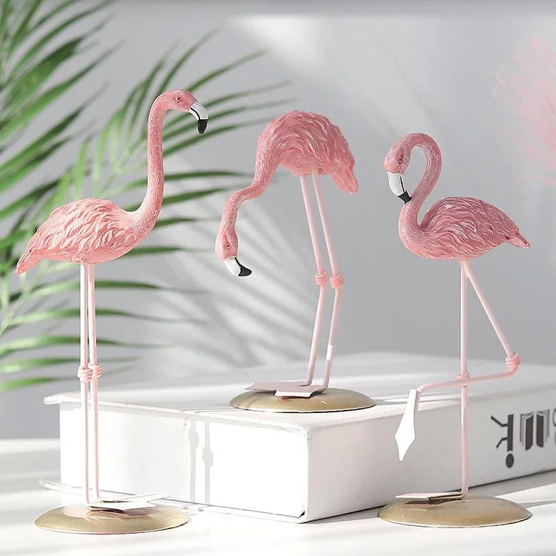 Pack 3 Pink Resin Figurines Flamingo Bird